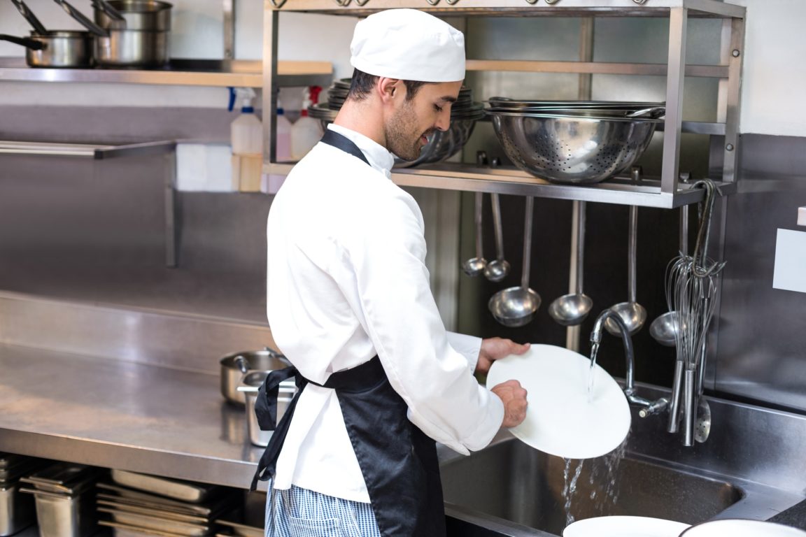 cleaning commercial kitchen wall