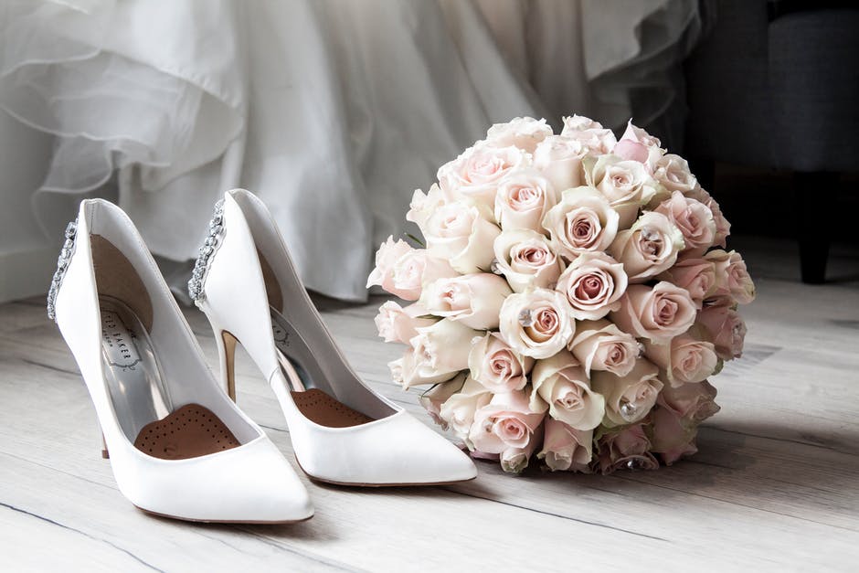 wedding shoes and flowers