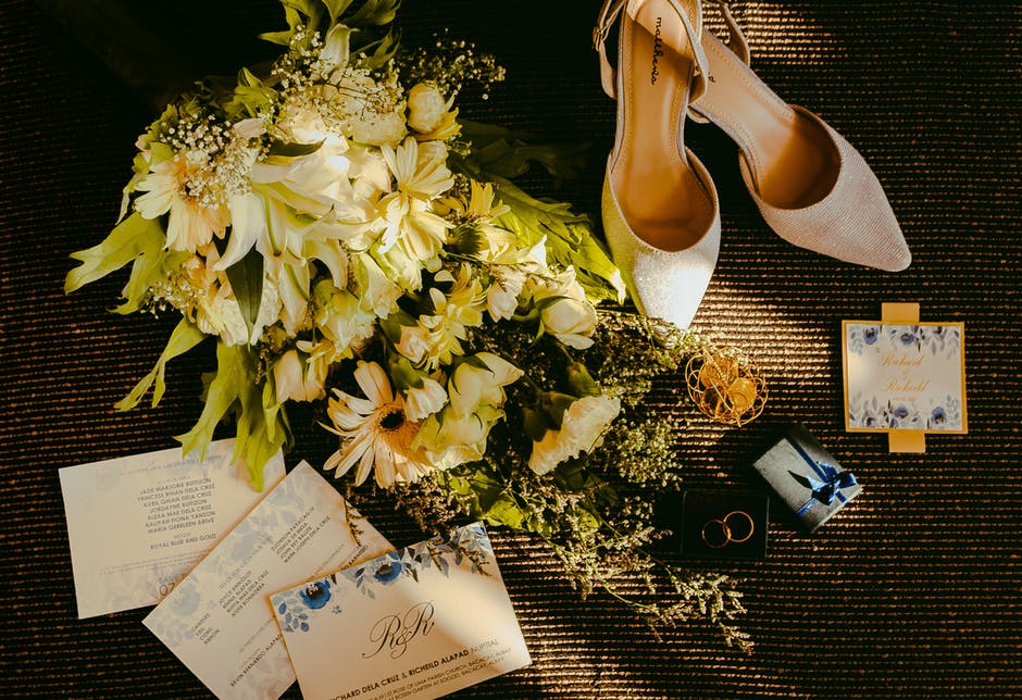 invitations flowers and shoes