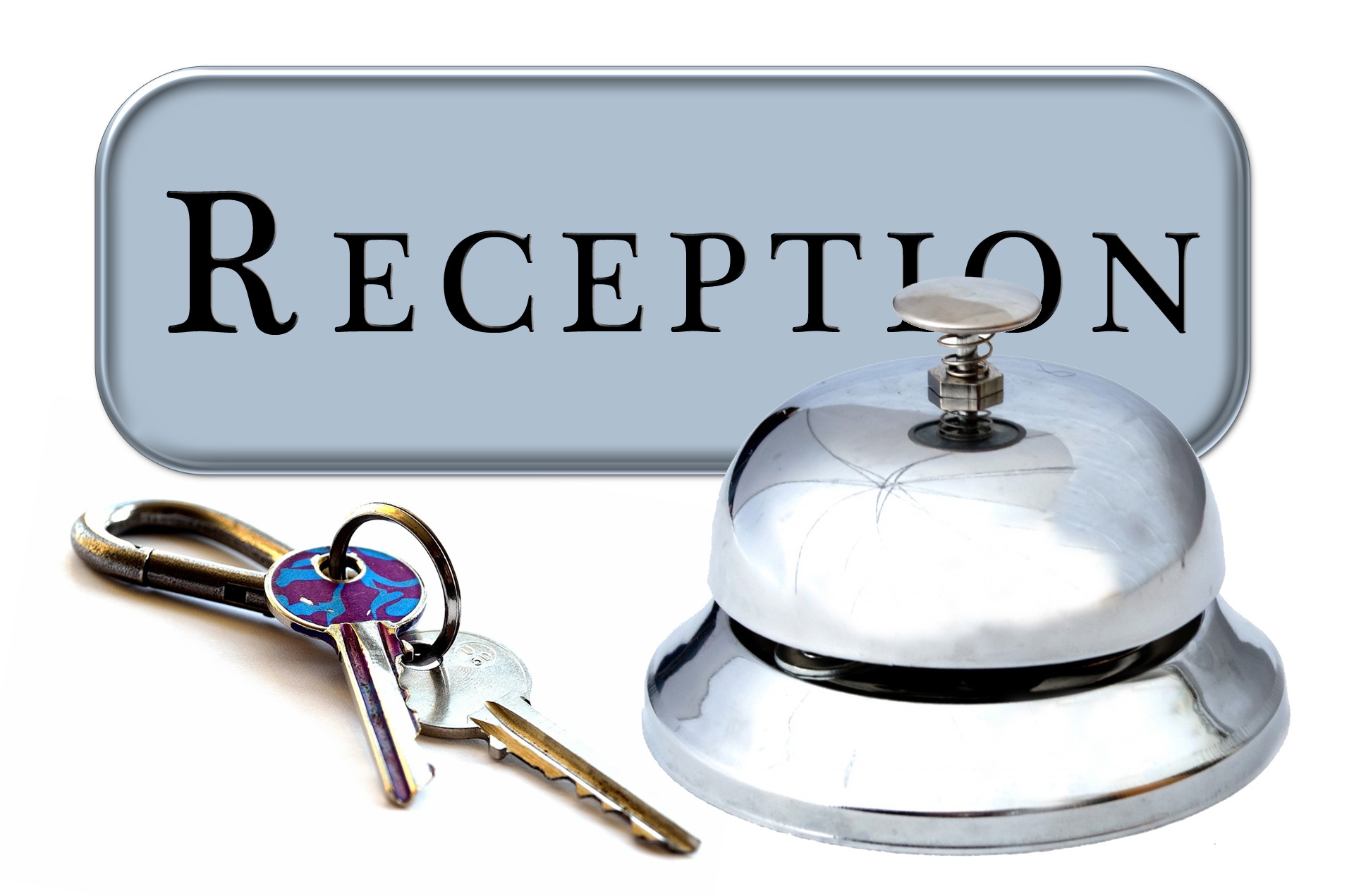 reception sign with keys and bell