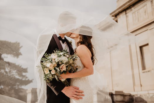 bride and groom on wedding day