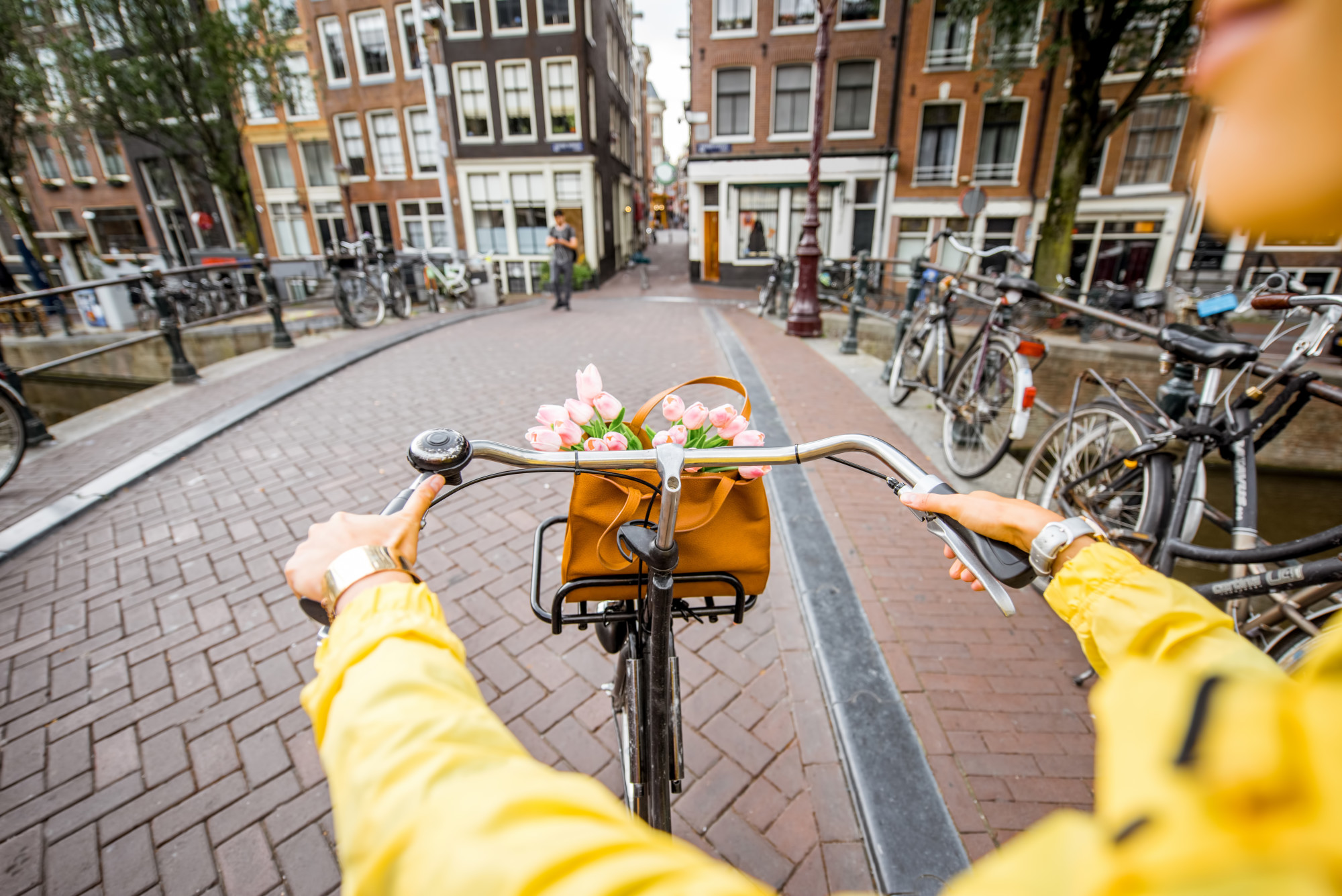 Riding a bicycle in Amsterdam