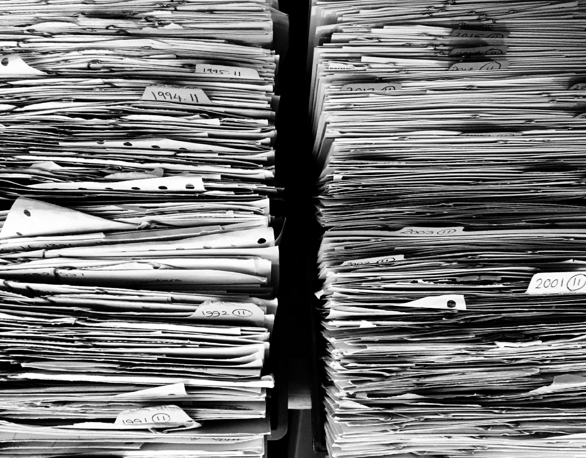 paper records in stacks