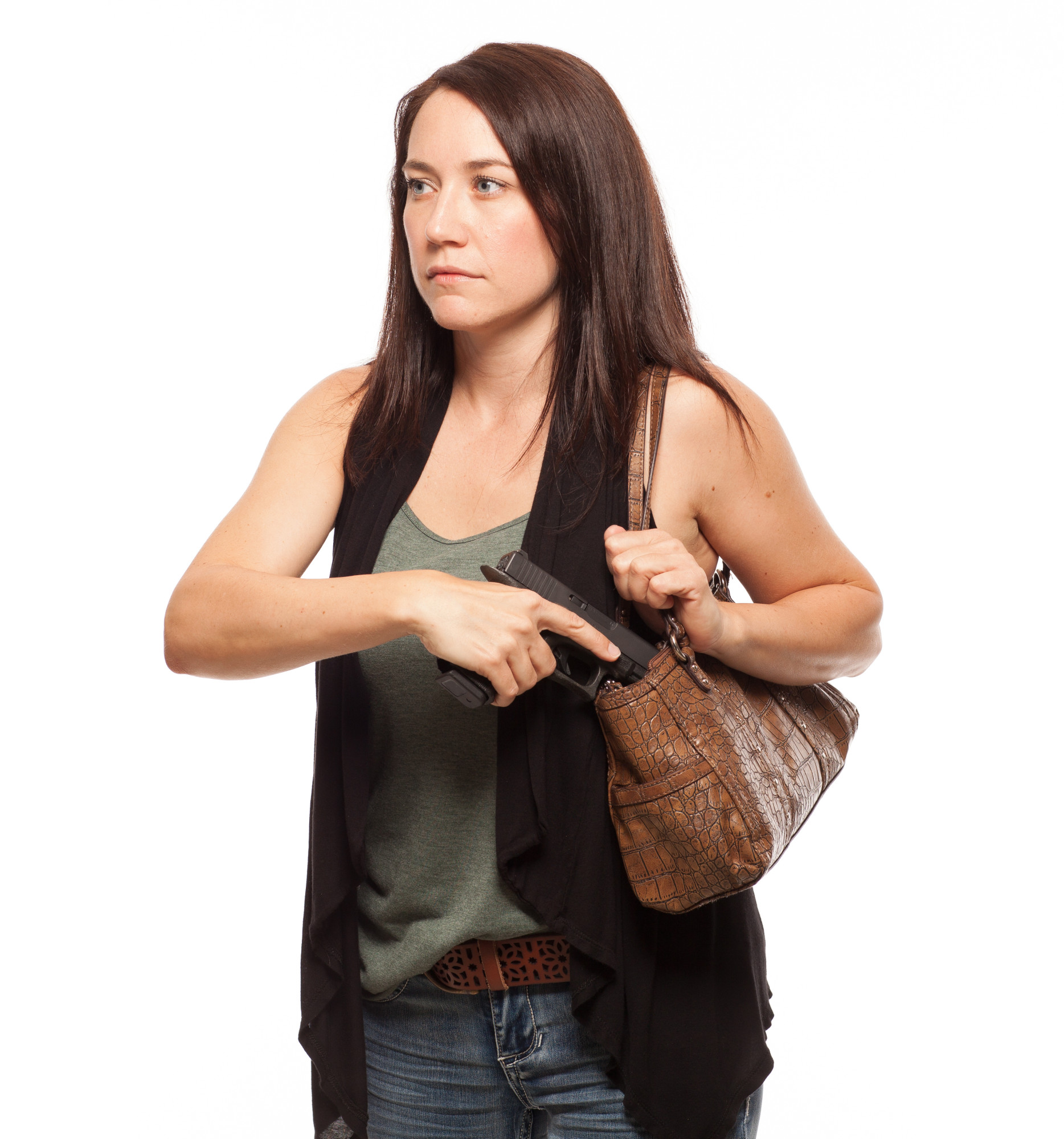 woman with gun in purse